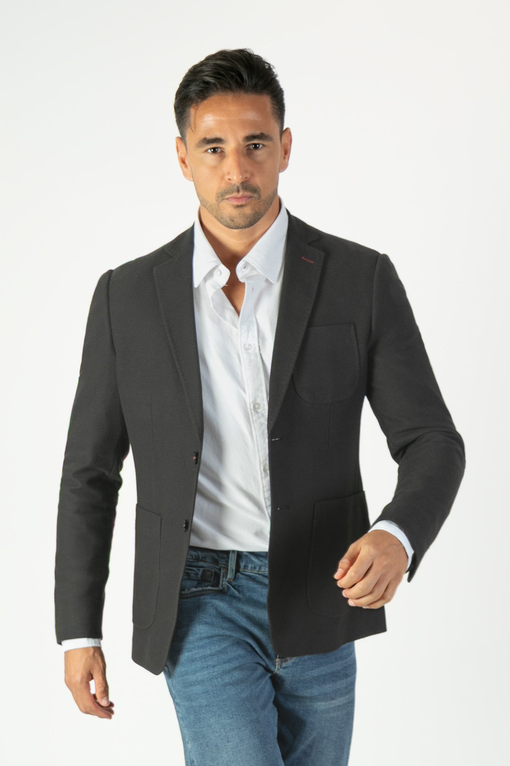 alt="MOSAIQUE slim texture jacket casual black front view"
