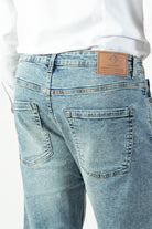 alt="Jack Morgan light blue slim denim jeans 5 pocket back view"