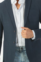 alt="MOSAIQUE slim texture jacket casual navy front close view"