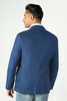 alt="Jack Morgan blue slim texture jacket casual back view"