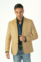 alt="Jack Morgan golden yellow slim texture jacket casual front view"