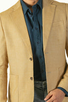 alt="Jack Morgan golden yellow slim texture jacket casual close view"