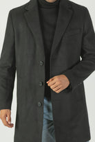 alt="Jack Morgan black slim self design coat casual winter close view"
