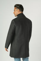 alt="Jack Morgan black slim self design coat casual winter back view"