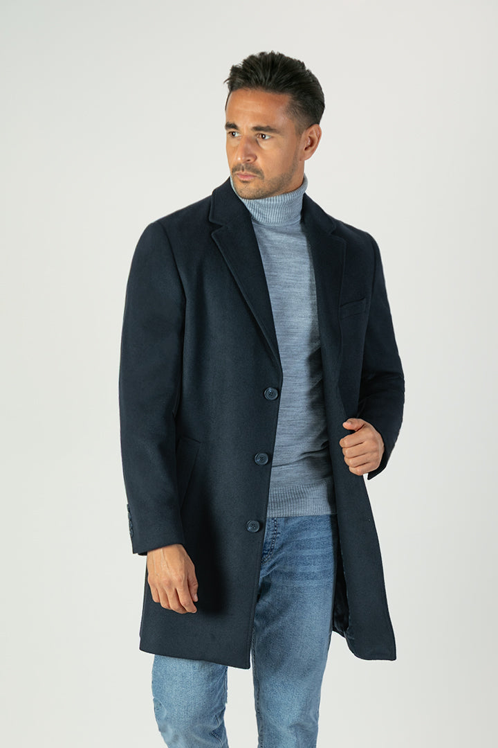 alt="Jack Morgan navy slim self design coat casual winter front view"