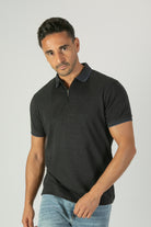 alt="Jack Morgan black regular plain t-shirt/polo with zipper neck opening front view"