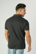 alt="Jack Morgan black regular plain t-shirt/polo with zipper neck opening back view"