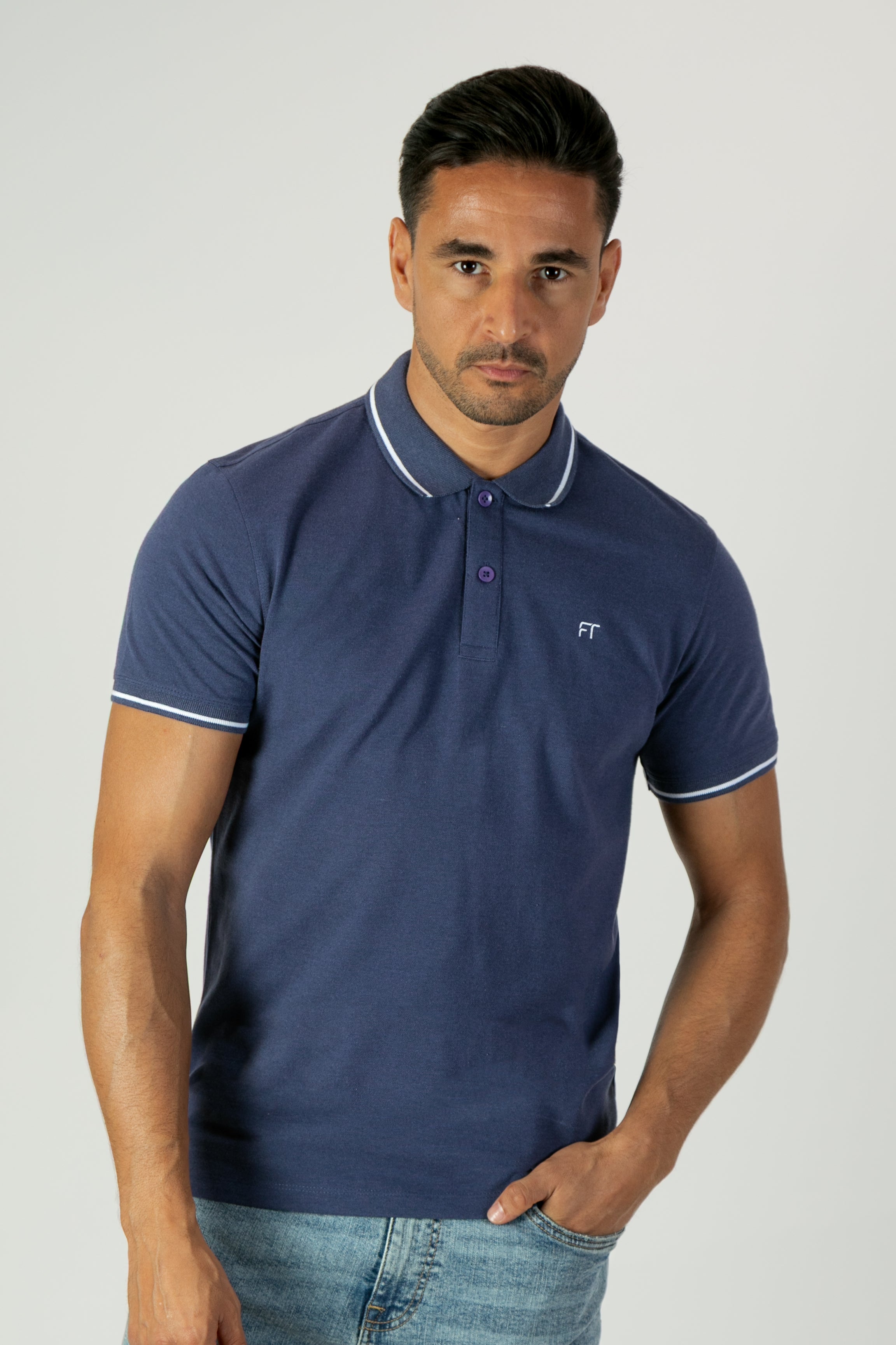 alt="Francisco Tolli navy slim solid melange t-shirt/polo front view"