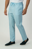alt="Jack Morgan sky blue slim fresco trouser formal with drawstring front view"