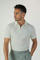 alt="Jack Morgan off white regular plain t-shirt/polo with zipper neck opening front view"