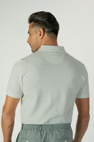 alt="Jack Morgan off white regular plain t-shirt/polo with zipper neck opening back view"
