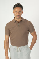 alt="Jack Morgan brown regular plain t-shirt/polo with zipper neck opening front view"