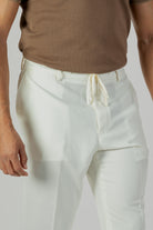 alt="Jack Morgan off white slim fresco trouser formal with drawstring front close view"