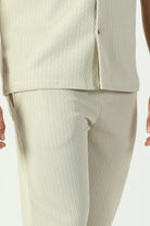 alt="Jack Morgan beige tailored knitted trouser casual co-ord pant with lace front close view"