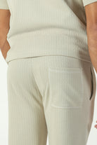 alt="Jack Morgan beige tailored knitted trouser casual co-ord pant with lace back view"