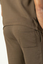 alt="Jack Morgan brown tailored knitted trouser casual co-ord pant with lace back view"