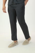 alt="Jack Morgan navy tailored knitted trouser casual co-ord pant with lace front view"