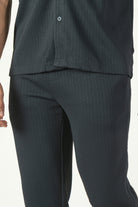 alt="Jack Morgan navy tailored knitted trouser casual co-ord pant with lace front close view"