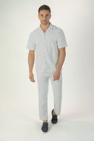 alt="Jack Morgan white tailored knitted trouser casual co-ord pant with lace front full set view"