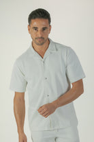 alt="Jack Morgan white tailored casual half sleeve shirt with lapel collar front view"