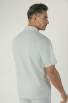 alt="Jack Morgan white tailored casual half sleeve shirt with lapel collar back view"