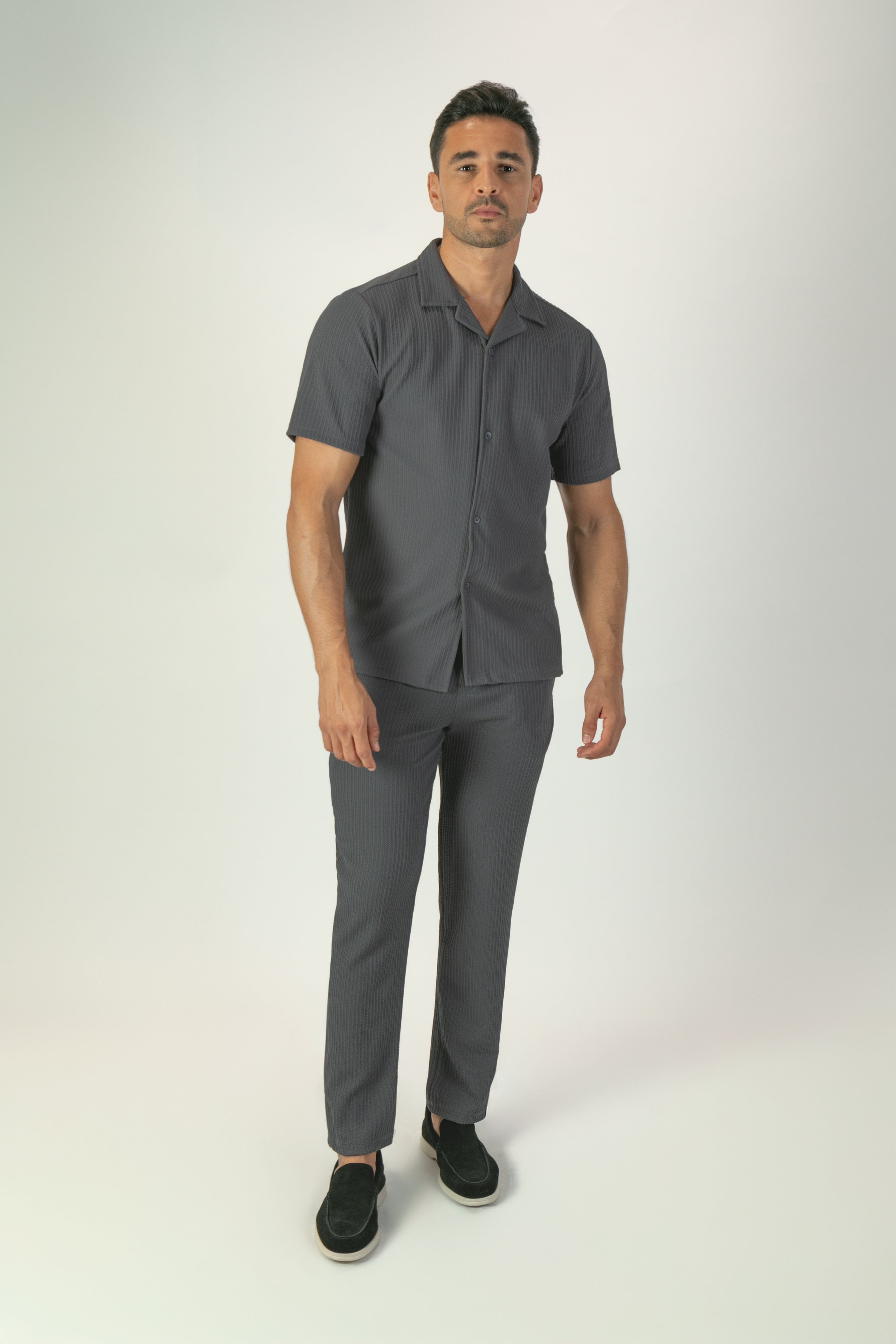 alt="Jack Morgan grey straight fit knitted casual co-ord trouser with lace full view"