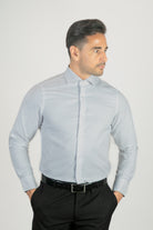 alt="Alberto Paolucci white slim diagonal texture formal full sleeve shirt front view"