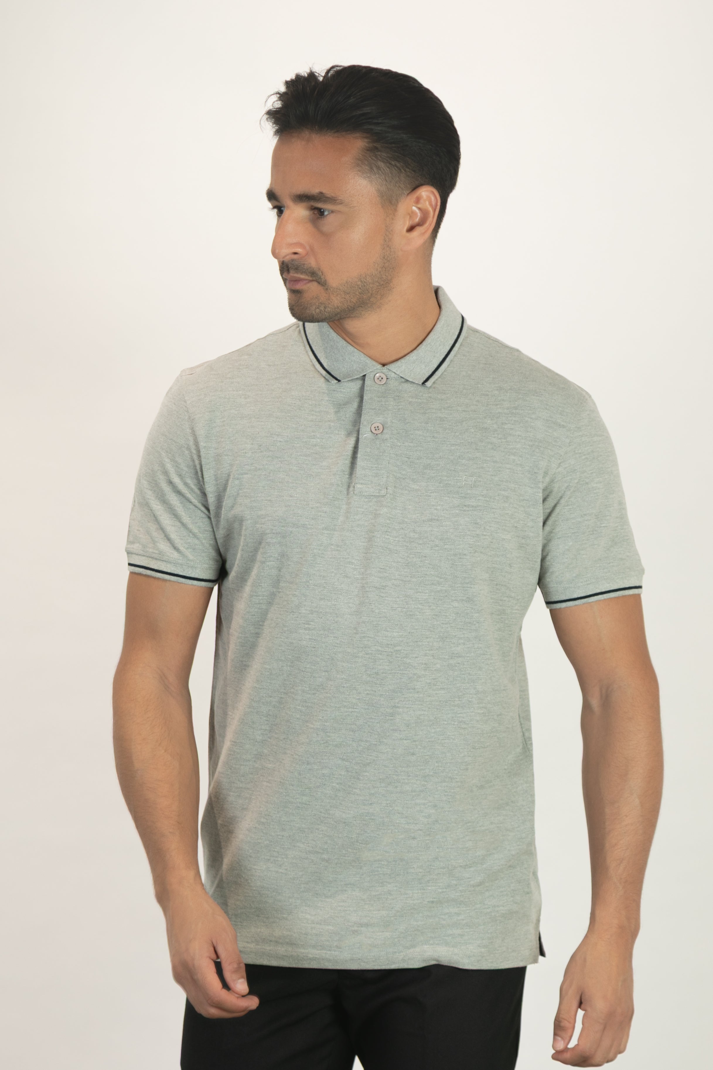 alt="Francisco Tolli grey slim solid melange t-shirt/polo front view"