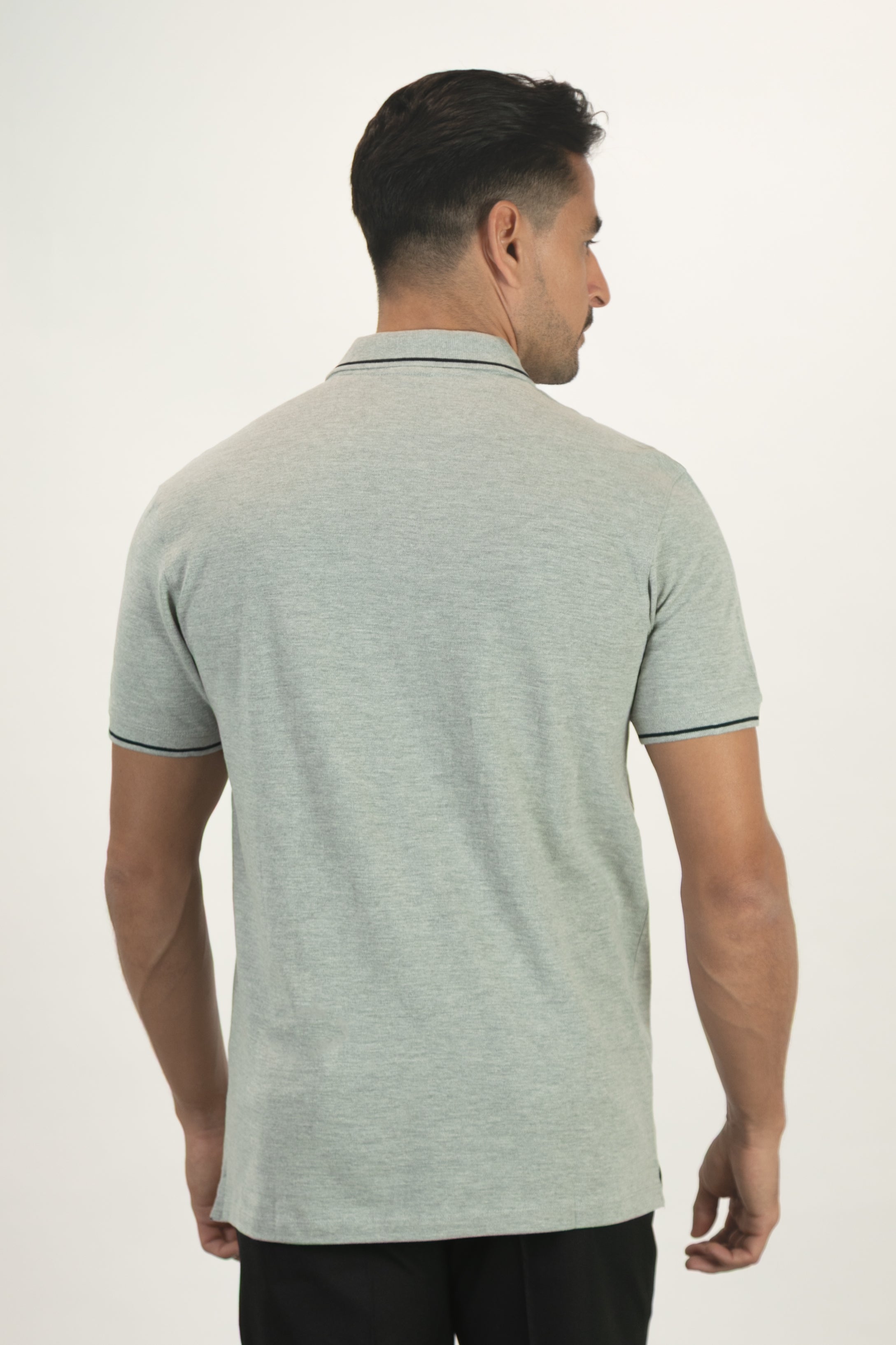 alt="Francisco Tolli grey slim solid melange t-shirt/polo back view"
