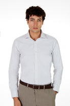 alt="MOSAIQUE slim texture shirt formal full sleeve white front view"