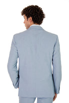 alt="MOSAIQUE slim texture suit formal 2 button 2 vent light blue back view"