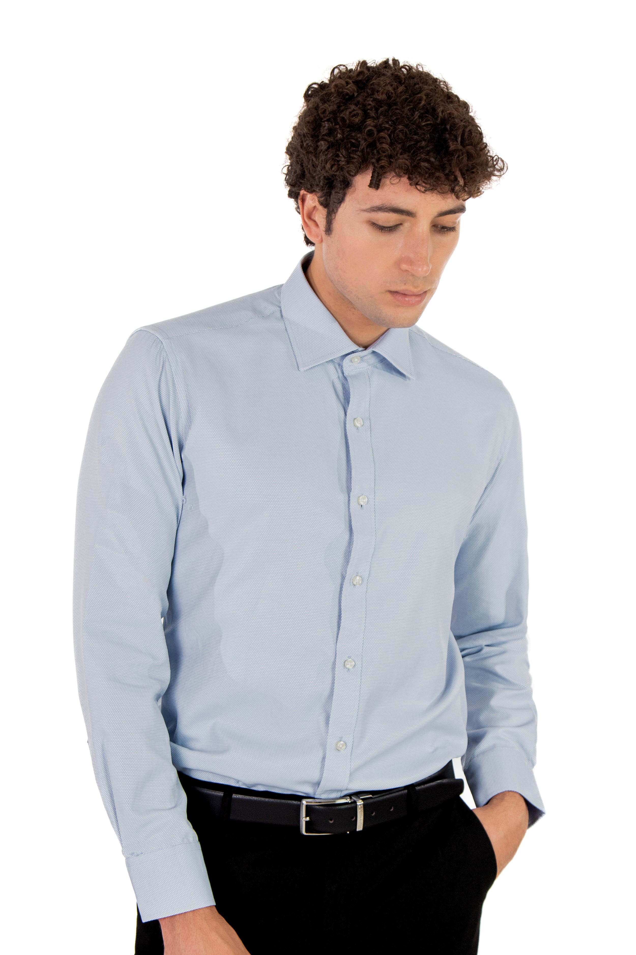 alt="MOSAIQUE regular texture shirt formal full sleeve light blue front view"