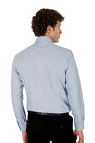 alt="MOSAIQUE slim texture shirt formal full sleeve light blue back view"