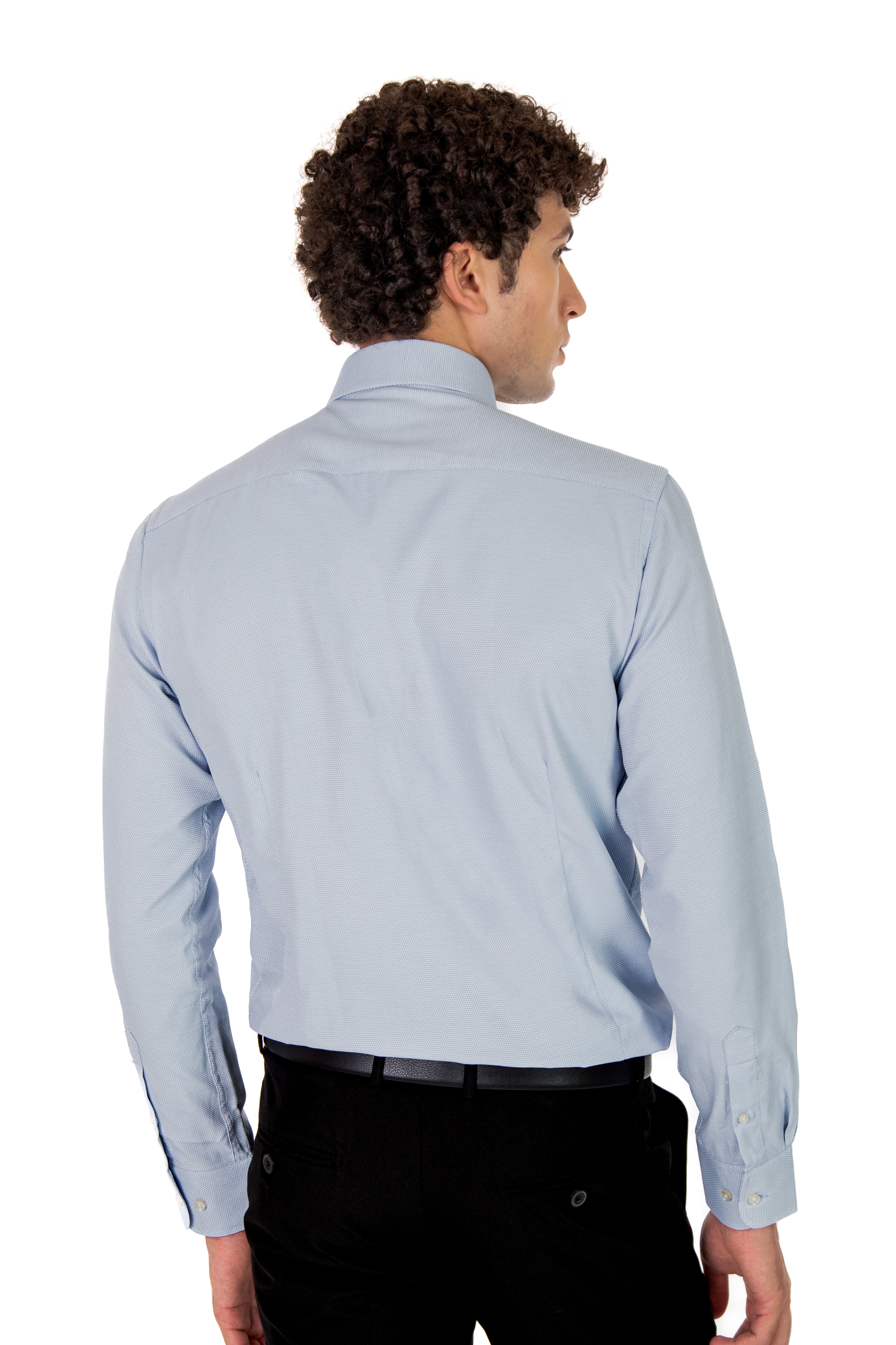 alt="MOSAIQUE regular texture shirt formal full sleeve light blue back view"