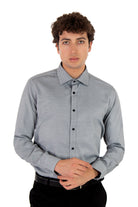alt="MOSAIQUE slim texture shirt formal full sleeve black front view"