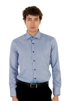 alt="MOSAIQUE regular texture shirt formal full sleeve navy blue front view"