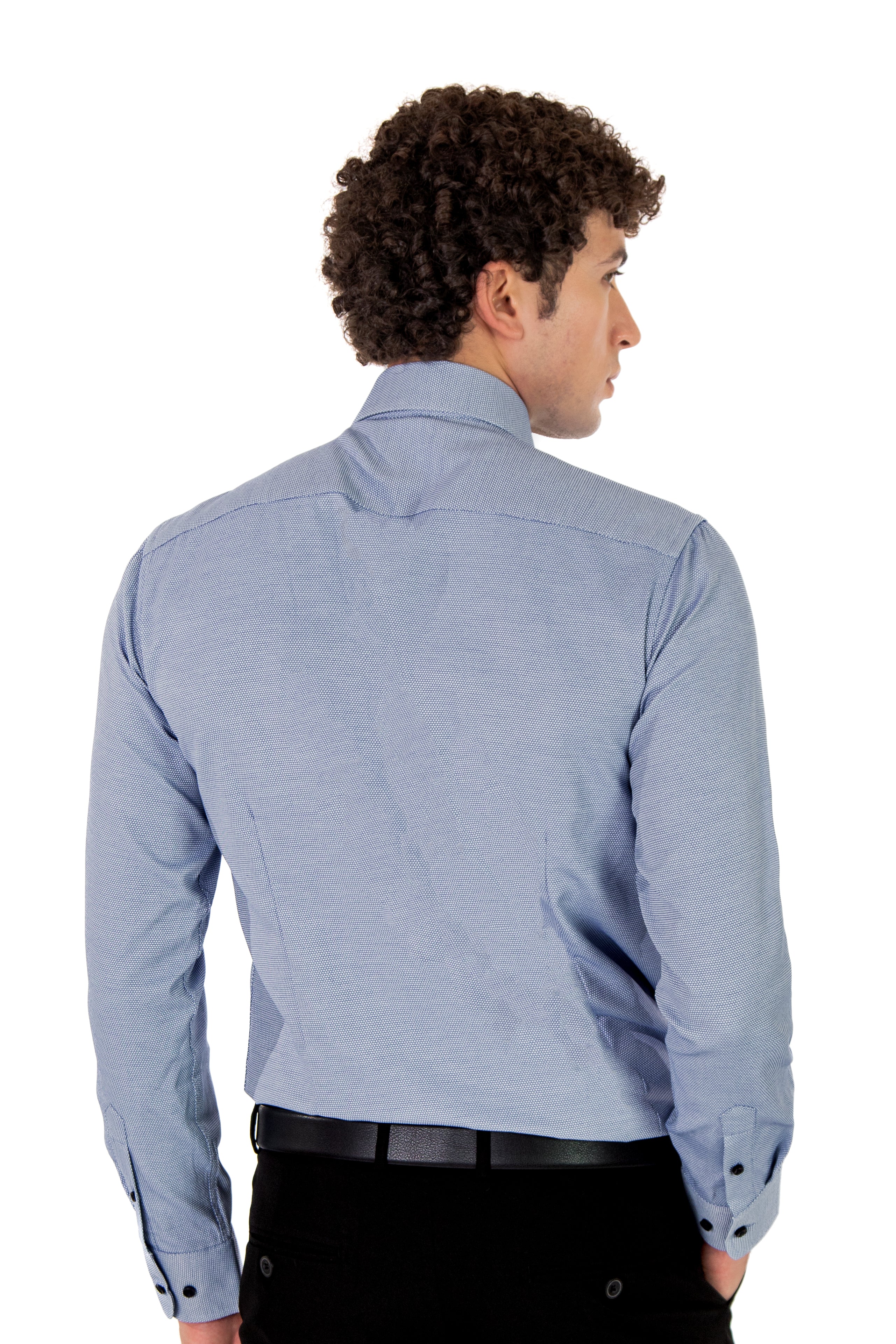 alt="MOSAIQUE slim texture shirt formal full sleeve navy back view"