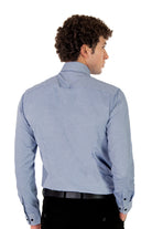 alt="MOSAIQUE slim texture shirt formal full sleeve navy back view"