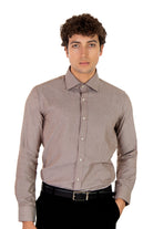 alt="MOSAIQUE slim texture shirt formal full sleeve brown front view"