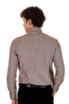 alt="MOSAIQUE slim texture shirt formal full sleeve brown back view"
