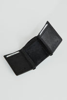 alt="JACK MORGAN trifold with magnetic closure accessories wallet black open view"