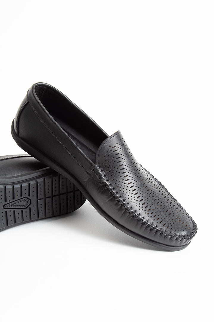 Black leather hot sale moccasins mens